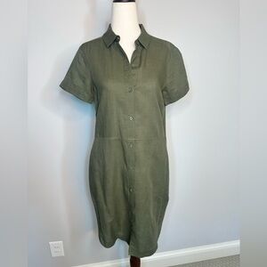 Sz 4 Banana Republic olive green button down shirt dress linen blend pockets
